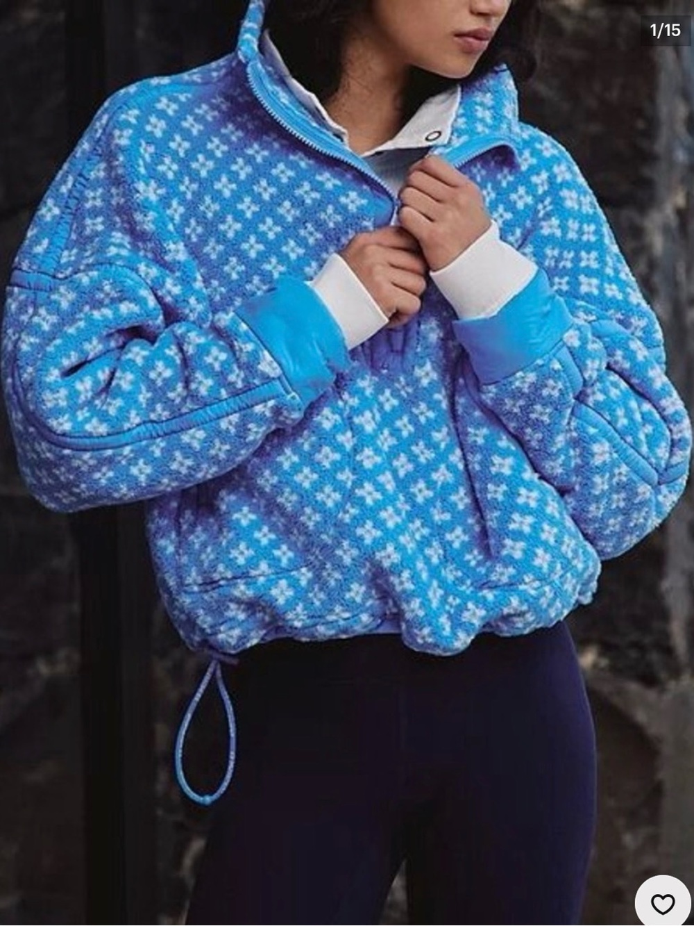 FREE PEOPLE  Mountain High Half-Zip Fleece in the blue geometric pattern size XS